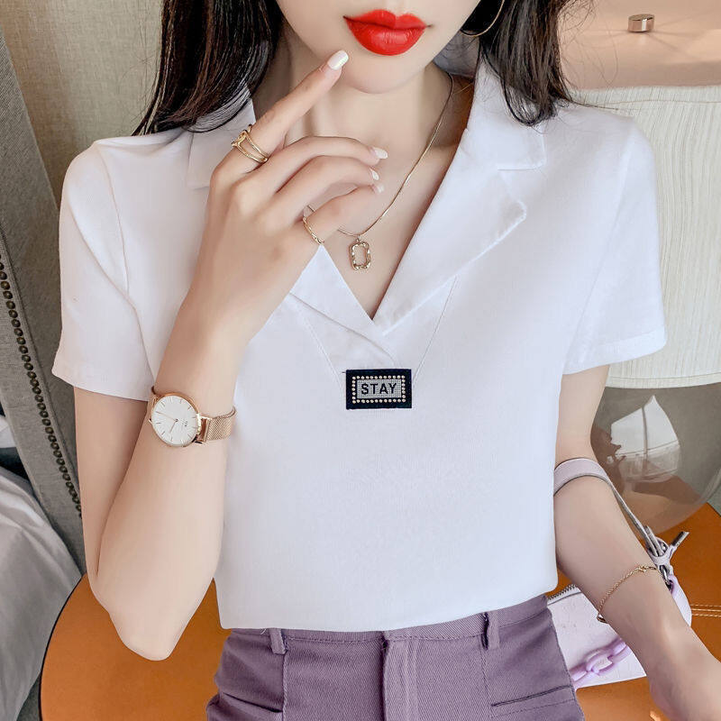 Women’s Short Sleeve Polo Shirt Lapel Temperament Tops for Women Summer New Age-reducing Casual Polo Shirt