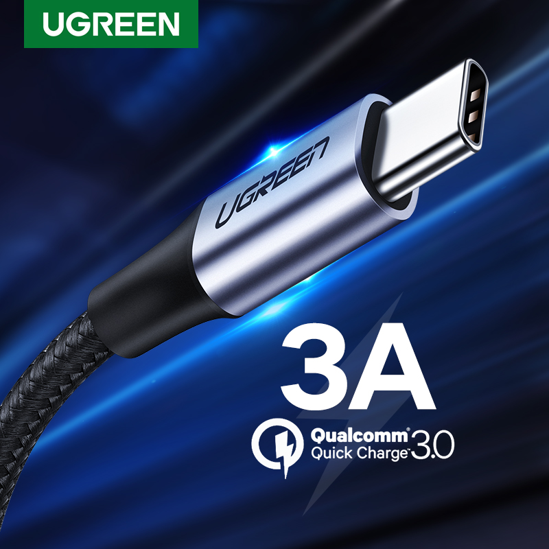 UGREEN USB C Cable, 3A USB Type C Quick Charge Cable with 56Ω QC 3.0 Fast Charging for Samsung Note10 S10 A80, Huawei P30, Nokia 7.1, Redmi Note 7, Nintendo Switch Nylon Braided 1 Meter
