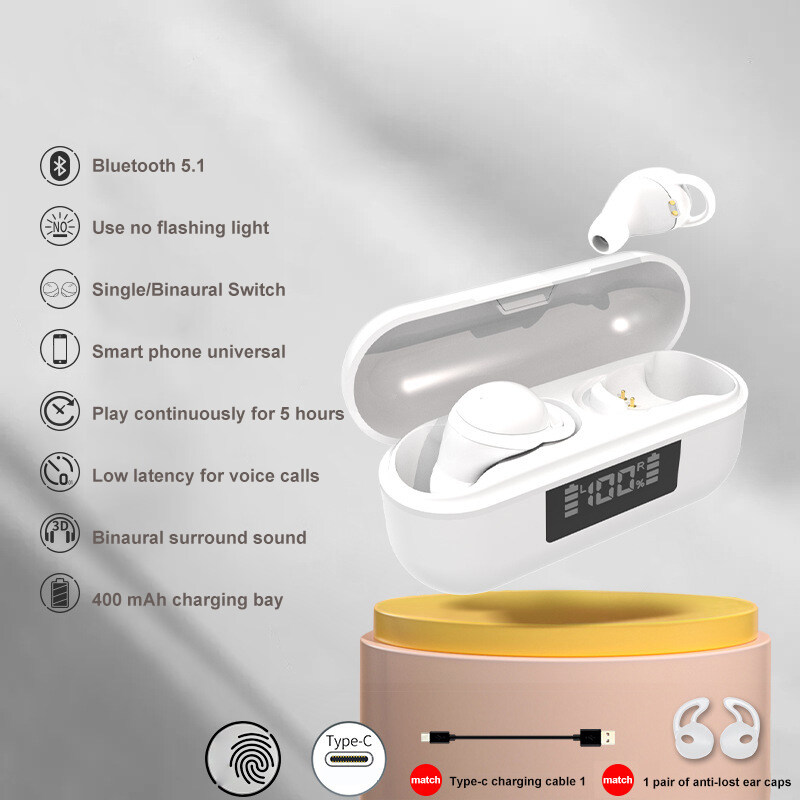 Bluetooth Invisible Earphone Mini In-Ear Wear Wireless 5.1 TWS Headset No Delay Waterproof Stereo Sports Headphones with Mic