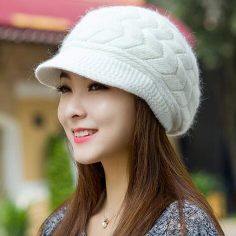 SBS Elegant Women Hat Winter Autumn Beanies Knitted Hats For Woman Fur Cap Ladies Female Girl Beret Crochet Bonnet