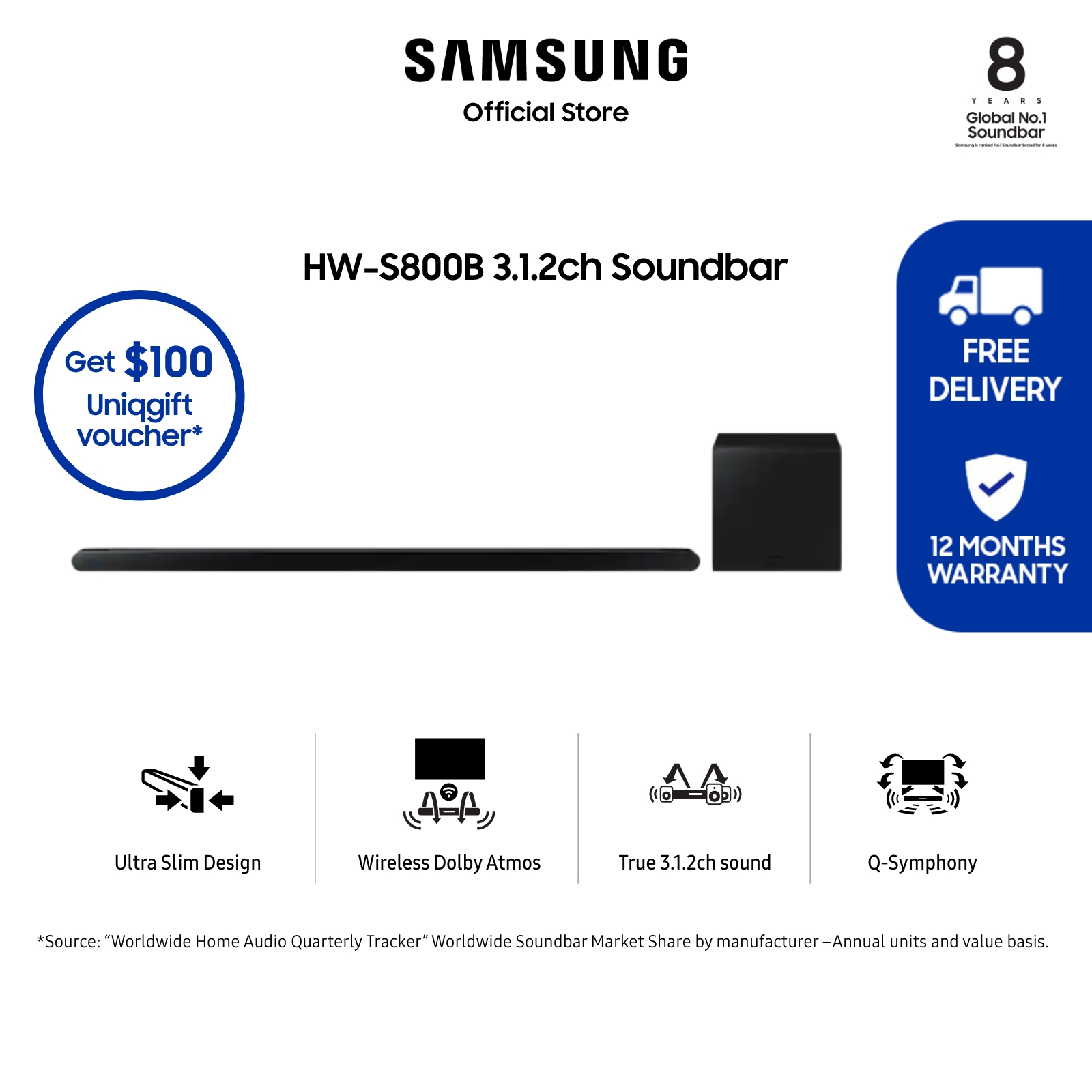 [Bulky] Samsung HW-S800B/XS 3.1.2.ch Soundbar (2022) / 12 Months Warranty