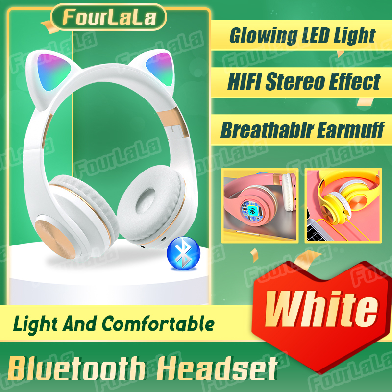 New head-mounted cat ear colorful LED flash cat paw gift box head-mounted Bluetooth headset can be stretched