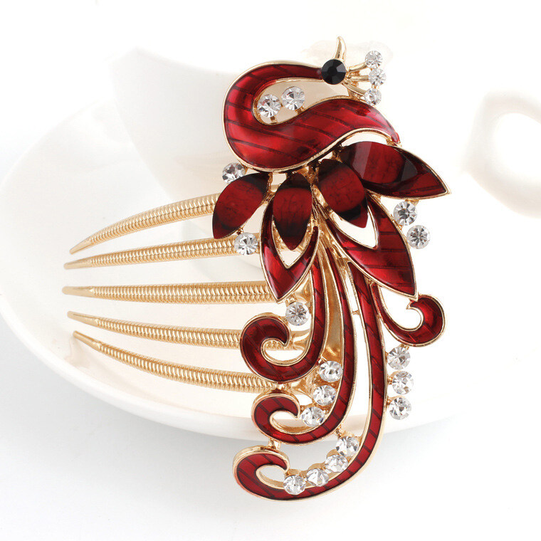 1pc Korean Rhine-drill Metal Hair Comb Decorated Peacock Retro Hair Clip Elegant Temperament Women Hair Accessories
