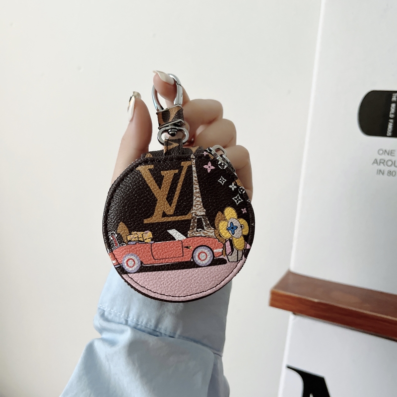 CrashStar Universal Round Leather Headphone Bag For AirPods 1 2 3 Pro InPods i12 i7S Bluetooth Wireless Earphone Carrying Casing Shockproof Storage Box Fashion Purses With Mirror Zipper Cover Top Sell