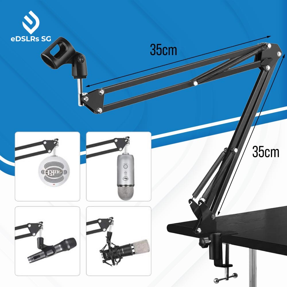 eDSLRS Adjustable Microphone Stand Suspension Boom Scissor Arm Mic Bracket Metal with Microphone Holder for Studio Recording Live Video Broadcasting Online Singing