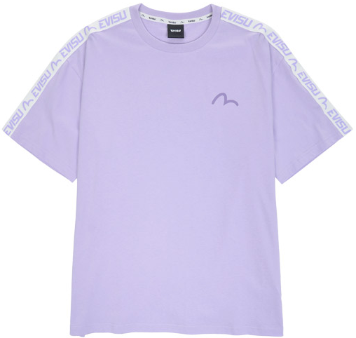[EVISU KOREA] Overfit TAPE Detail Short-sleeve T-shirt Casual Men Tshirt Women Tee Couple T shirts  Tops  100% Authentic Cotton Korean fashion