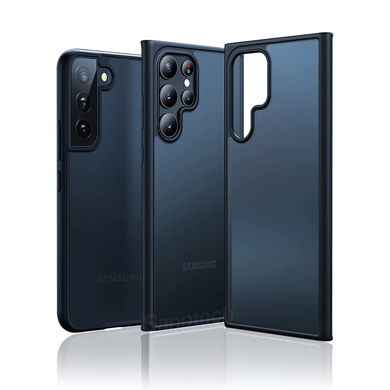 Sanptoch Military Shockproof Phone Case For Samsung Galaxy S22 / S22+ / S22 Ultra Translucent Matte Cover For Galaxy S21 / S21 Plus / S21 Ultra 5G Hard Back + Soft Edge Slim Protective Casing - Black