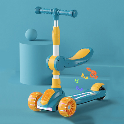 ?? OneTwoFit Kids Adjustable Light Scooter With Seat Music Colored Children Scooters