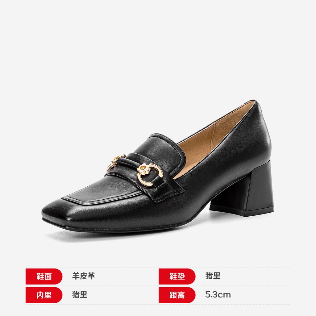 AOKANG Women's Shoes 2022 Autumn New Style Genuine Leather Formal Wear Thick-Soled Square Root Commuter Office