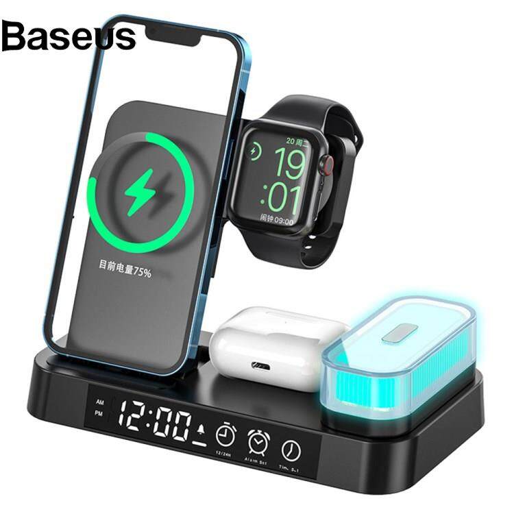 Baseus A37 3-in-1 For Cell Phone Watch 15W Wireless Charger Folding Design Alarm Clock 20W Type C Port RGB LED Night Light