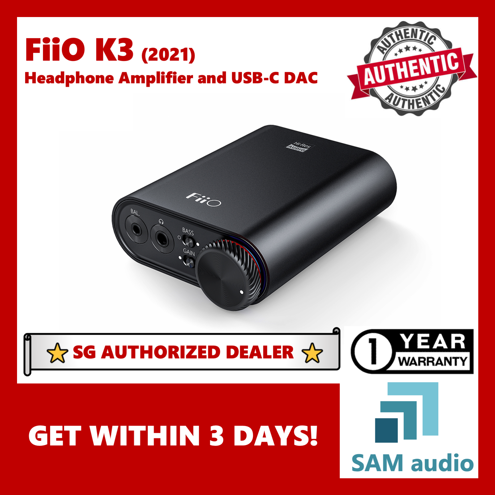 [?SG] FiiO K3 (2021), AK4452 DAC Velvet Sound, Balanced 2.5mm / SE 3.5mm, HiFi Headphone Amplifier