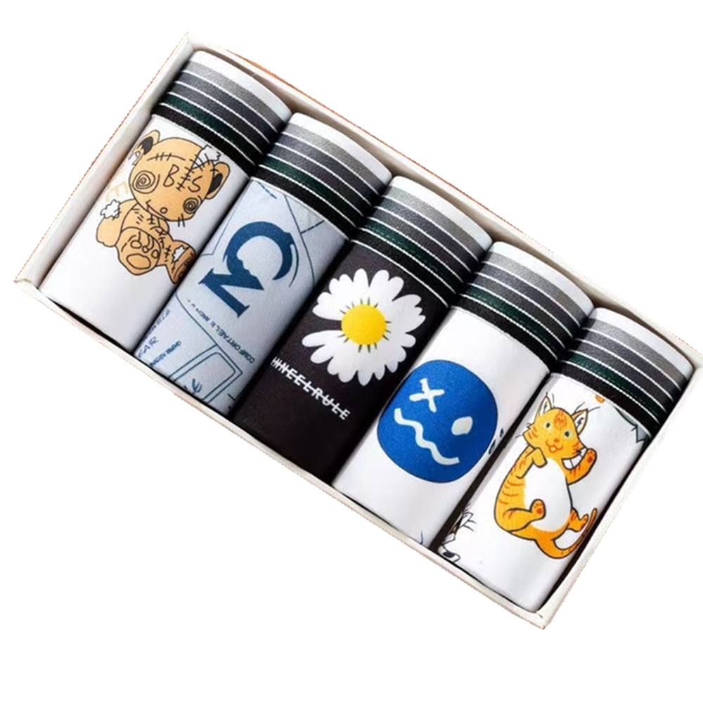 5 Pcs Men's Boxer Soft Breathable Underwear Stretchable U Pouch Man Briefs Cute Cartoon Boys Boxer