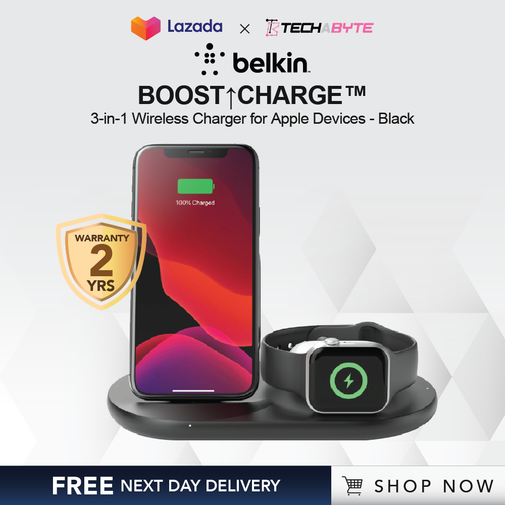 Belkin Boost Up Charge 3-in-1 Wirless Charger for Apple - Black (FREE NEXT BUSINESS DAY DELIVERY)