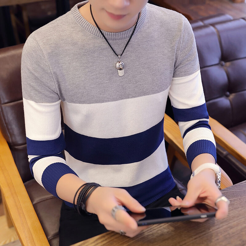 Men's Sweater 2018 Autumn Winter Men's Thin Round Neck Sweater Trendy Korean Style Slim Fit Sweater Cloth