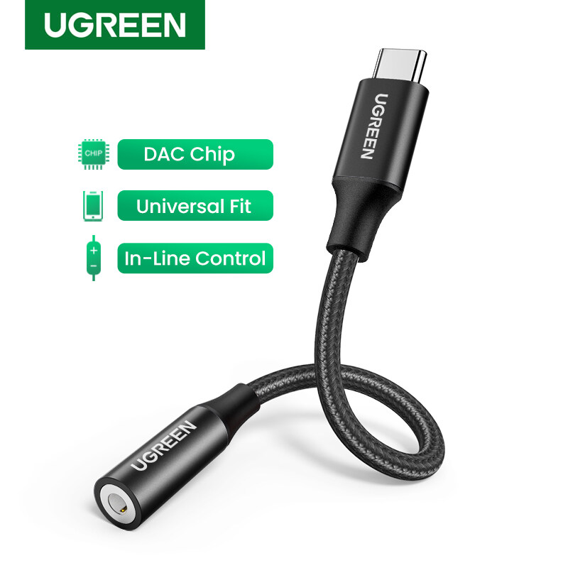 UGREEN USB C to 3.5mm Audio Adapter with DAC Chip for iPad pro 2018/2020 SAMSUNG S10 S20+ Note 10/Oneplus 7T Pro/Surface Pro 7/Xiaomi 8/9/10/MacBook Pro 2019  vivo V19 vivo v17pro Headphone Audio Adap