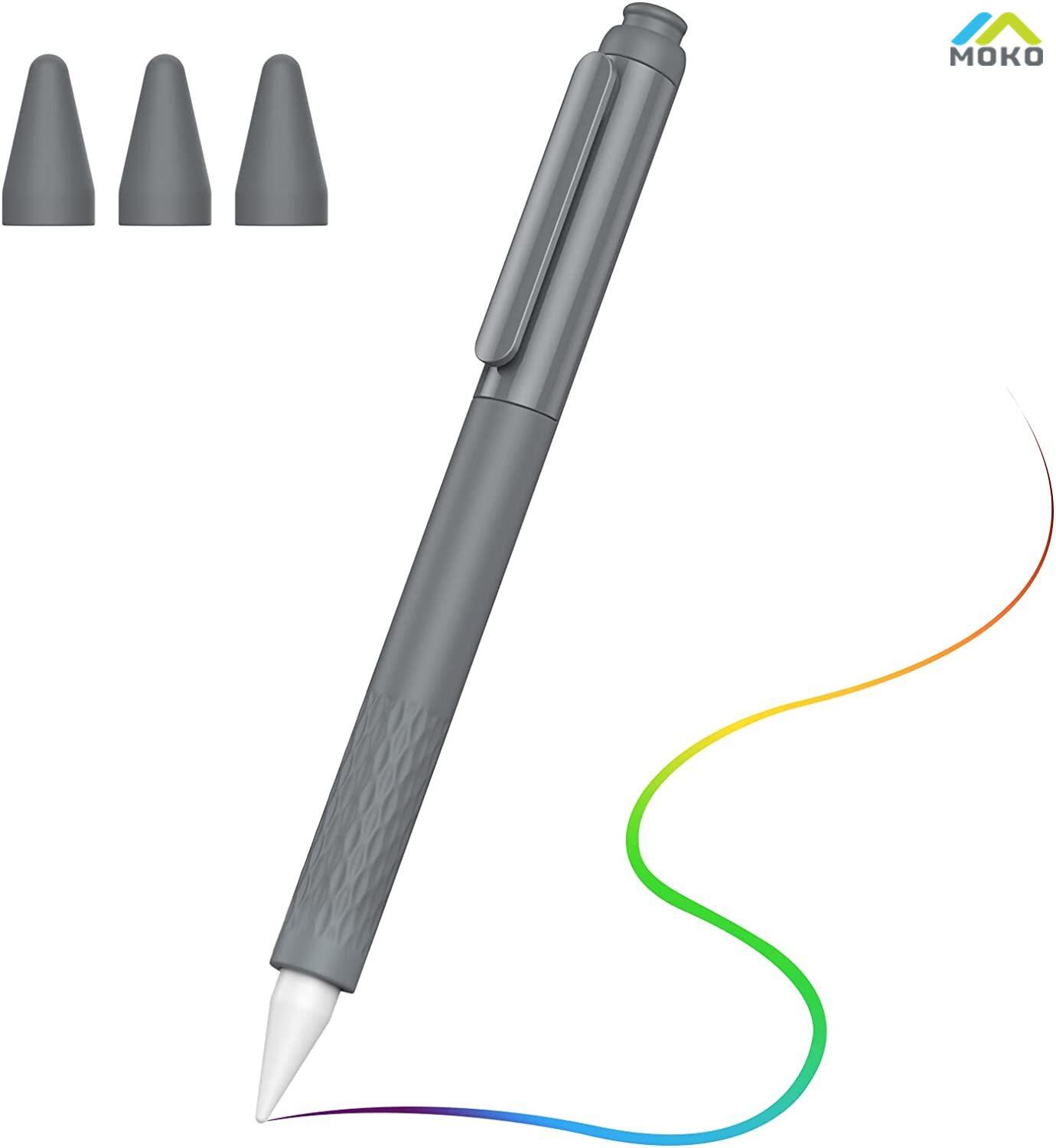 MoKo Silicone Pencil Case for Apple Pencil (2nd Generation) with 3 Pieces Nib Cover, Anti-Slip Grip Pencil Holder Sleeve, Magnetic Charging and Pairing & Double-Tapping Supported