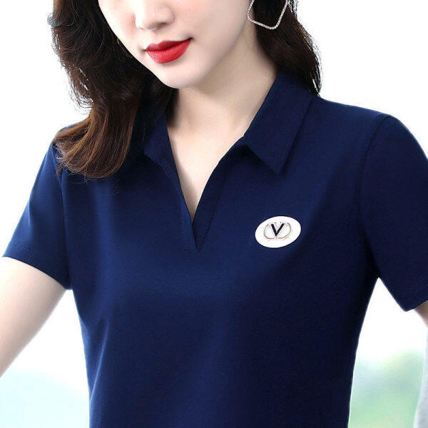 M-5XL Free shipping over size women sport polo shirt short sleeve slim basic plain v neck shirt ladies t shirt green fashion tops tees