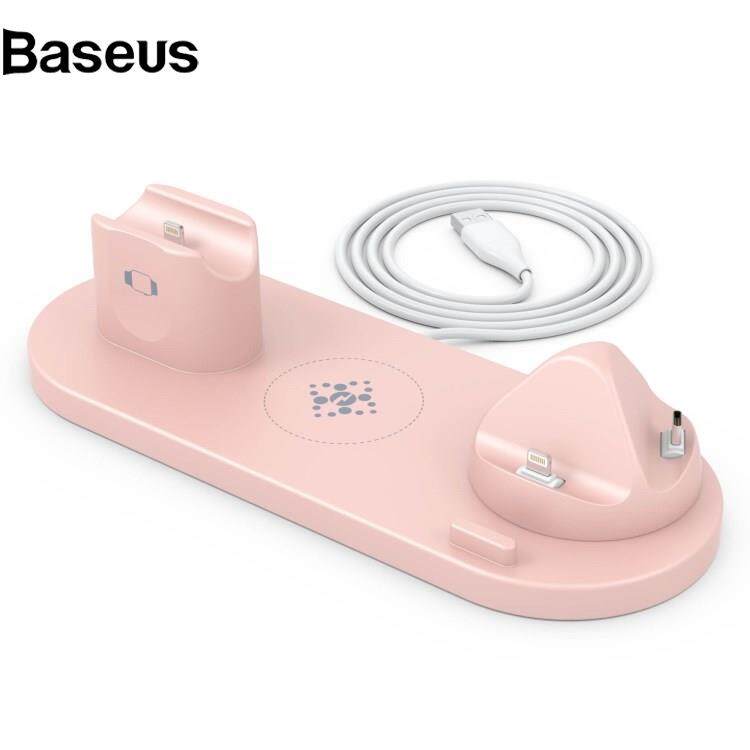 Baseus B-07C 6 in 1 15W Wireless Charger Stand Fast Charging Station for iPhone / Airpods Pro / iWatch