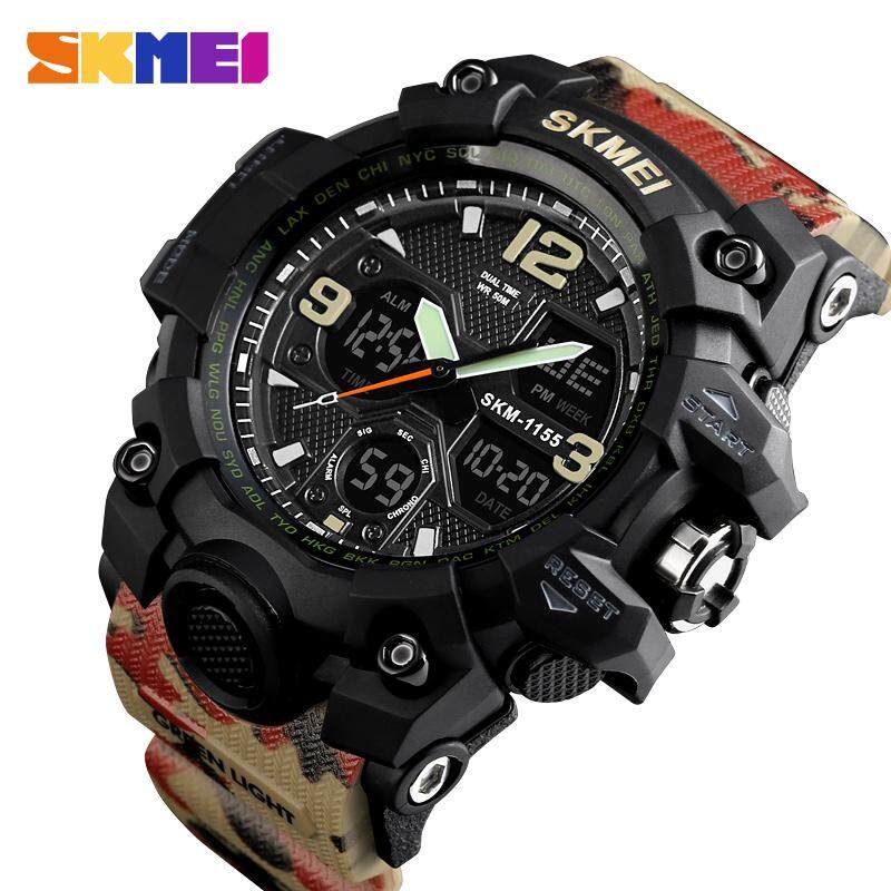 SKMEI New Men Sport Watches Digital Fashion Watch Chronograph Dual Display Alarm 50M Watwrproof EL Light Wristwatches 1155B