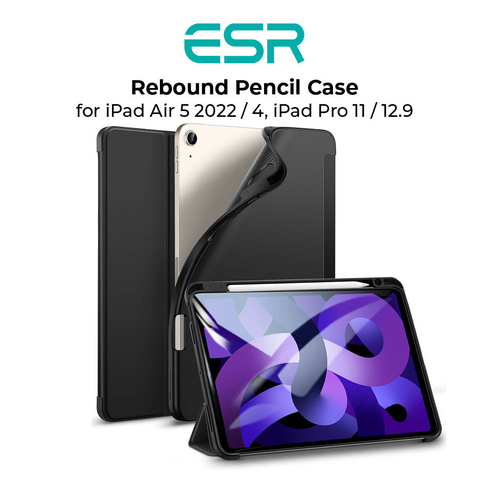 ESR Case for iPad Air 5 2022 iPad Air 4 iPad Pro 11 iPad Pro 12.9 Case with Pencil Holder, Rebound Pencil iPad Case with Soft Flexible TPU Back Cover, Auto Sleep/Wake, and Multiple Viewing Stand Modes
