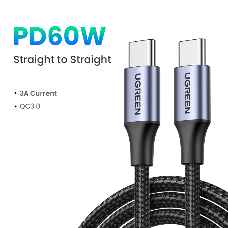 UGREEN USB Type C to USB C PD 60W/100W Cable for Apple MacBook Air 2020/MacBook Pro 2018, SAMSUNG S21/S22+/Note 20/S10, Huawei Matebook, iPad Pro 2018, Support Quick Charge4.0 USB Cord