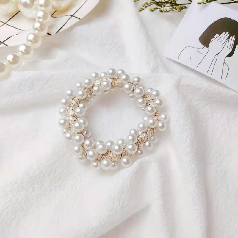 MJartoria Woman Elegant Pearl Hair Ties Beads Girls Scrunchies Rubber Bands Ponytail Holders Hair Accessories Elastic Hair Band