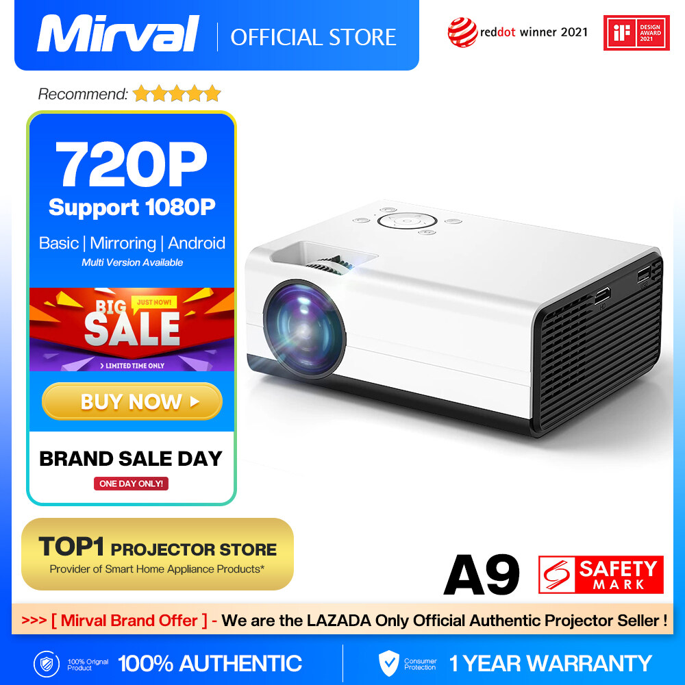 【Android OS】Mirval A9 Android System LED 1080P Projector WiFi Bluetooth Portable Full HD 3500 Lumens Mini Home Theater Projectors