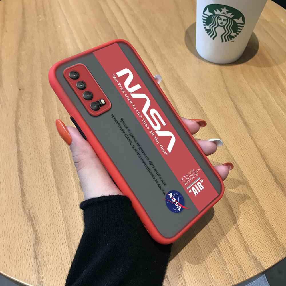 Hontinga Casing Case For Huawei Y7A 2020 Case Creative America Space AIR NASA LOGO Frosted Transparent Phone Case Full Back Cover Camera Protect Cases Hard Case For Boys For Girls