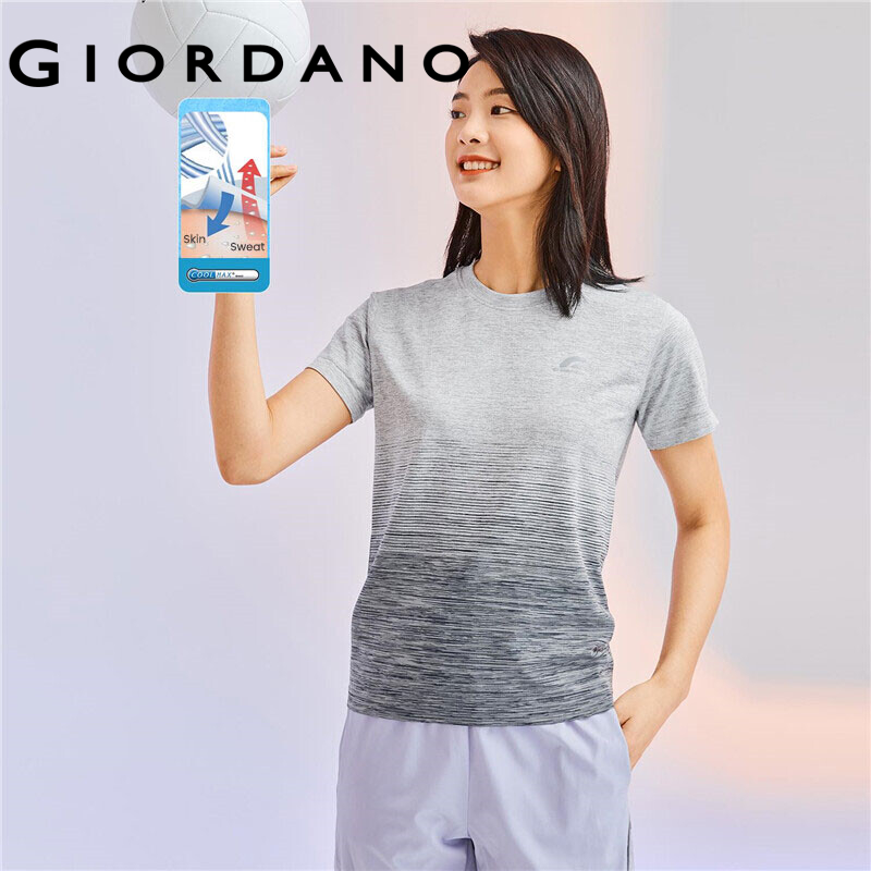 GIORDANO Women T-Shirts COOLMAX G-MOTION Seamless Sport T-Shirts Moisture-Absorbed Short Sleeve Crewneck Summer Tee 05320240