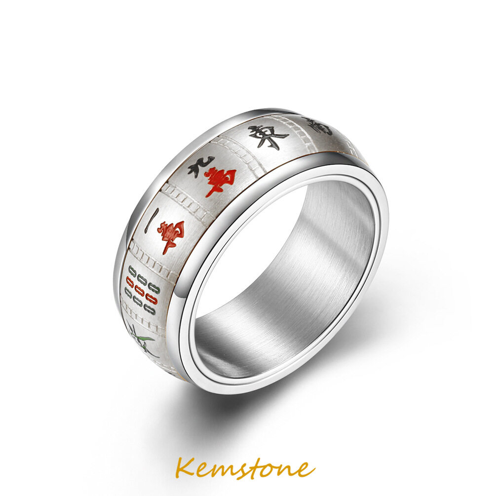 Kemstone Fashion Stainless Steel Mahjong Rotatable Rings for Men Lucky Jewelry Gifts Hot Sale