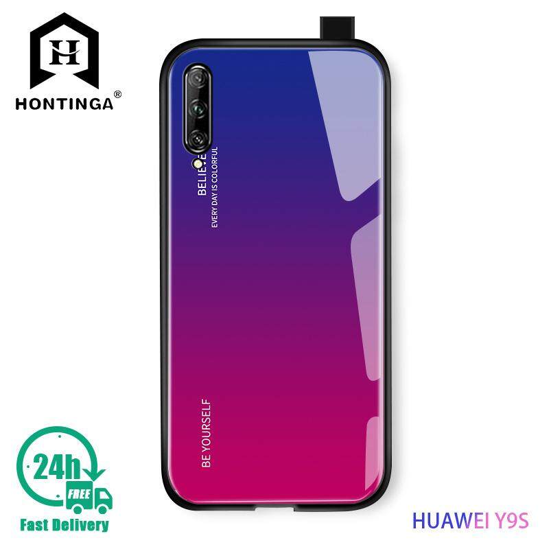 Hontinga For Huawei Y9s Case Luxury Aurora Rainbow Casing Gradient Series Case Shockproof Tempered Glass Phone Case Back Cover