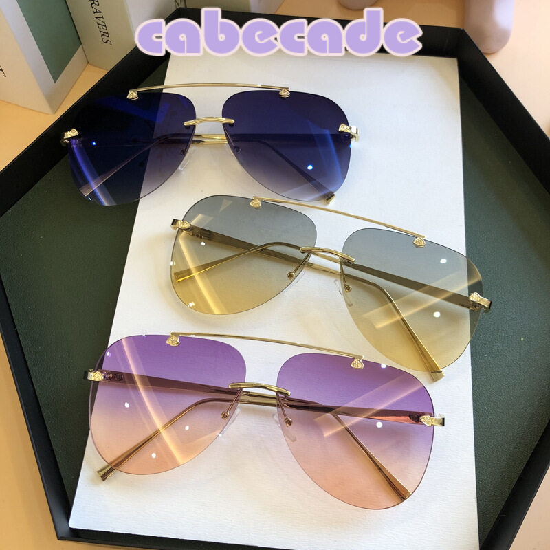 cabecade Sunglasses Women 2022 New Gradient Rimless Trend European and American Fashion Metal Large Frame Sunglasses