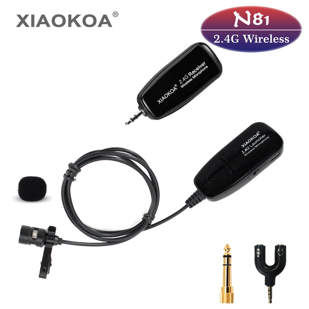 XIAOKOA Wireless Lavalier Microphone 2.4G Wireless Microphone System with Lavalier Lapel Mics Transmitter&Receiver for Conference  Speaker, Teaching, Tour Guiding, Stage Performance
