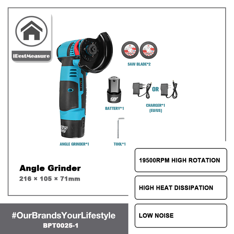 iBestMeasure 12V Brushless Angle Grinder Electric Cordless Polishing Machine Diamond Cutting Tool