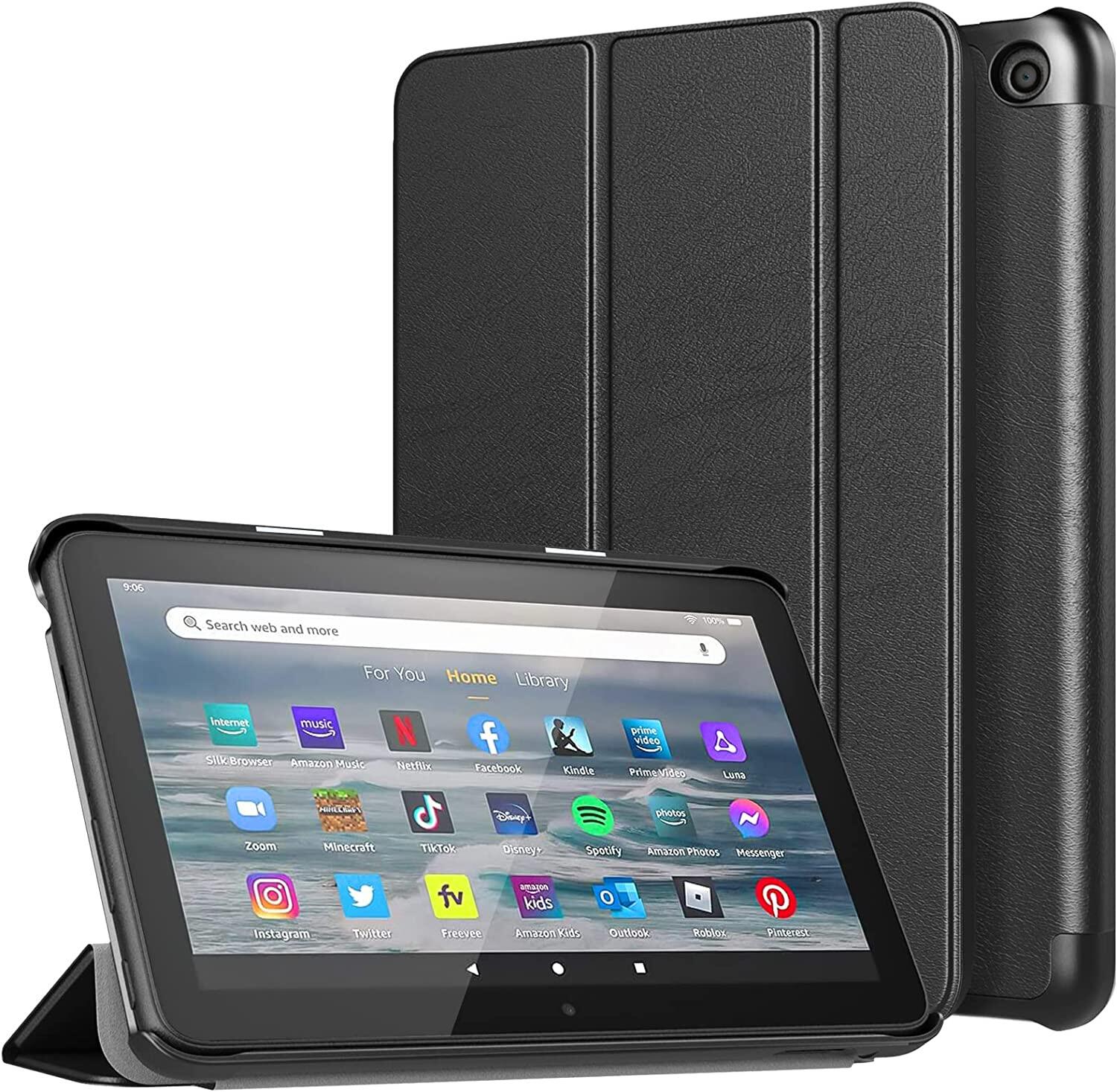 Moko Case Fits All-New Kindle Fire 7 Tablet (7", 12th Generation, 2022 Release), Slim Lightweight Trifold PU Leather Stand Cover, PC Back Shell Protector with Auto Wake/Sleep