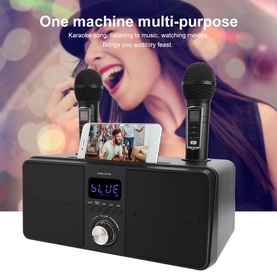 【Singapore Supplier】SD309 HOME KTV Dual Wireless Microphone Bluetooth Wireless Stereo All-in-one Speaker Mobile Wireless Karaoke Speaker 30W SDRD Speaker Set Support Wireless Recording Connection to T