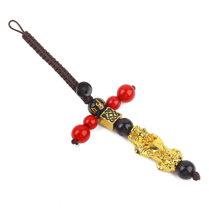 Feng Shui Lucky Wealth Keychain Ornament Pi Xiu Pi Yao Black Beads Obsidian Charm for Men Women Adjustable