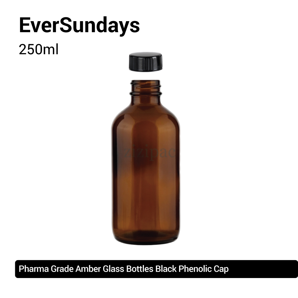 ( 3pcs/5pcs/10pcs ) EverSundays Amber Glass Bottles + Black Phenolic Cap - 250ml, 500ml, 1000ml