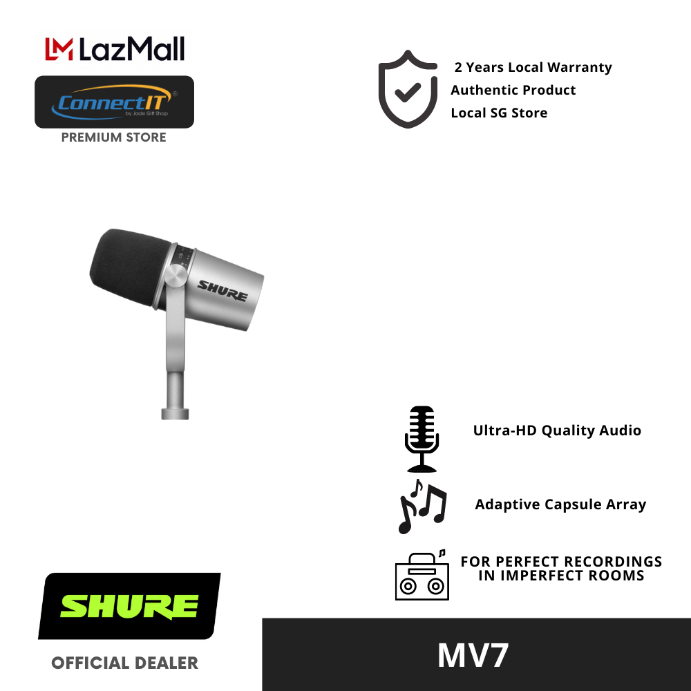 Shure MOTIV MV7 Podcast Microphone With Both USB and XLR Outputs (2 Years Local Warranty)
