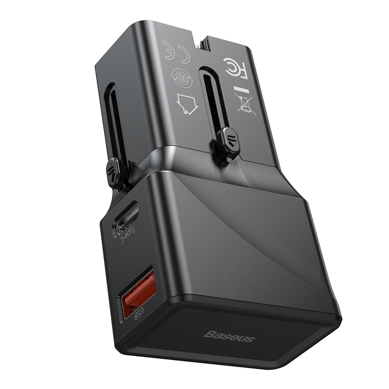 Baseus 18W Universal Travel Adapter Conversion Plug PPS Charger Type-C + USB-A 18W QC3.0 PD3.0 USB Quick Charger Youth Edition