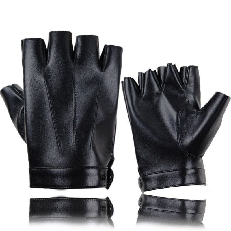 Half Finger Men Gloves PU Leather Motor Punk Black Outdoor Cycling Gloves