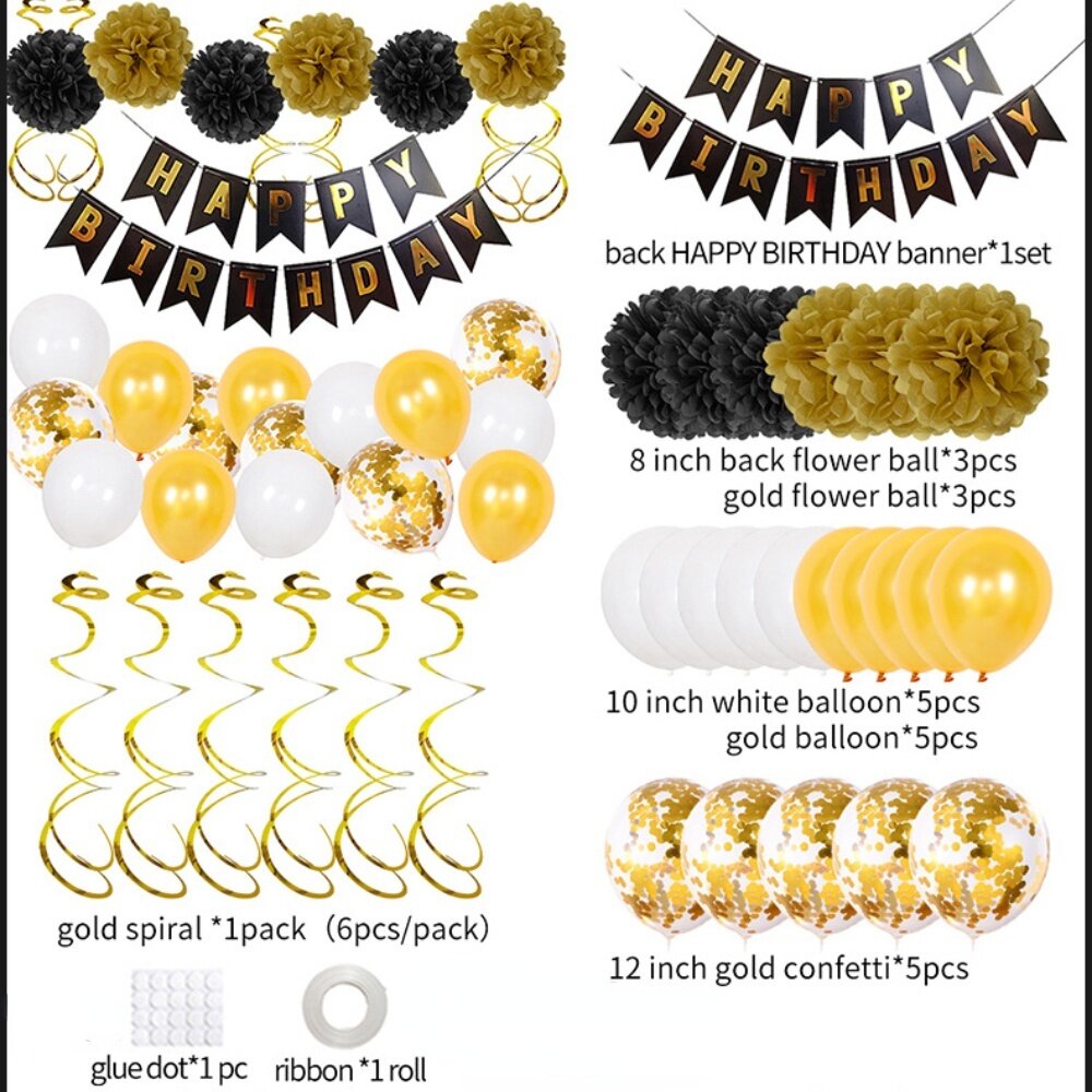 30 Pcs/set Colorful Balloons Happy Birthday Party Supplies Decoration Set Paper Flower Ball Latex Balloon Decoration