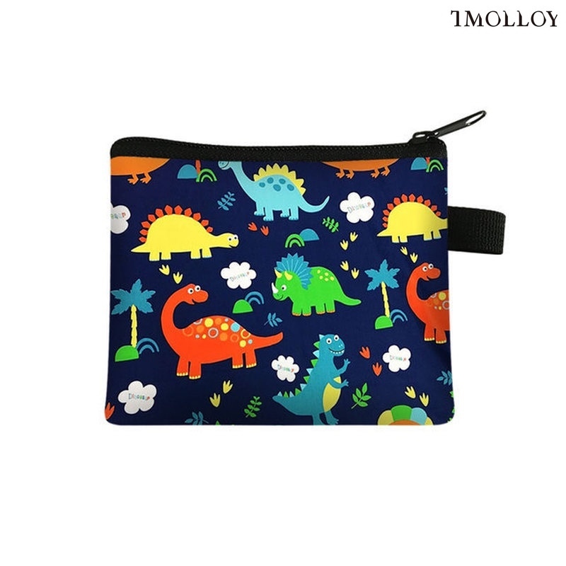 ✁♙ [T] Cartoon Dinosaur Print Zipper Coin Purse Portable Wallet Bank Card Key Storage Bag Game Periphery