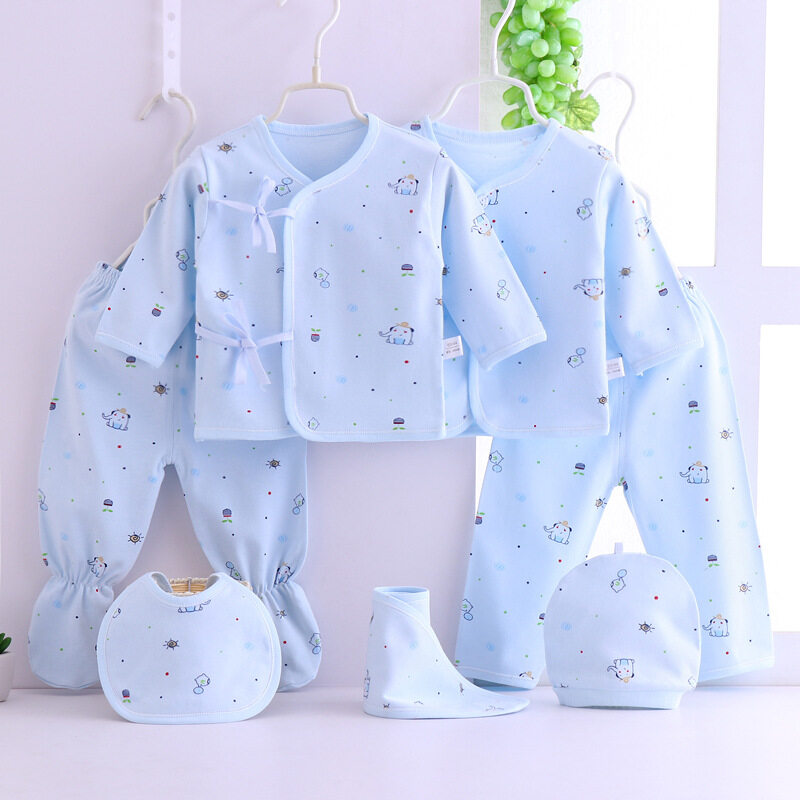 7PCS Newborn Baby Clothes 0-3M Spring Summer Cartoon Print Newborn Boy Girl Clothing Gift Set Cotton New Born Baby Outfit