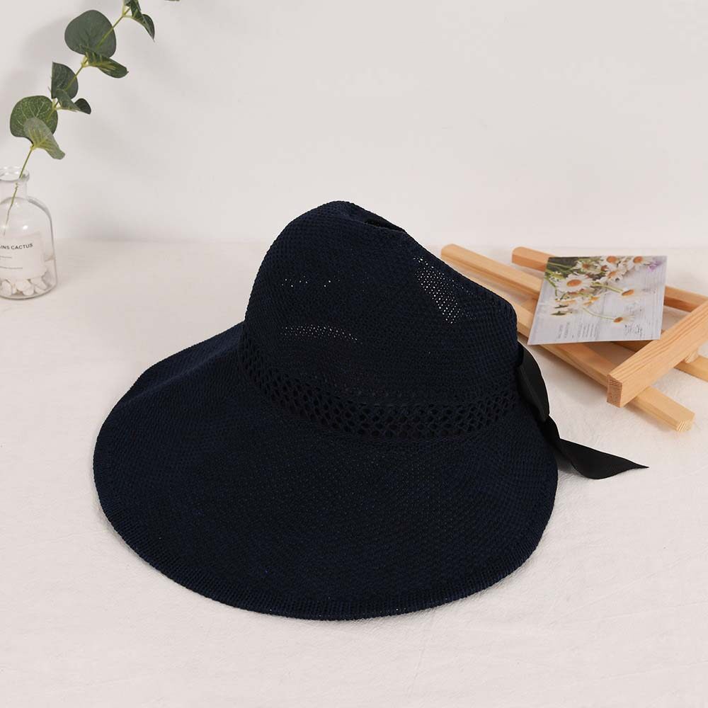 TKNUS Woman Foldable Handmade Sun Visor Sunscreen Holiday Straw Hat Bowknot Sun Cap Empty Top Hat