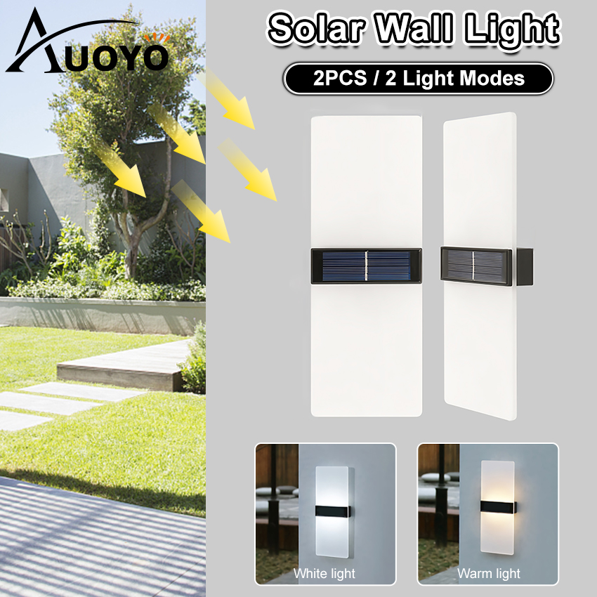 Auoyo Solar Lights Outdoor Waterproof Original Rechargeable Lamp Light Modern Indoor Decor Light Solar Wall Light 14/16LED Wall Lamp Up and Down Double Head For Outdoor Indoor Decorative Bedroom Corri