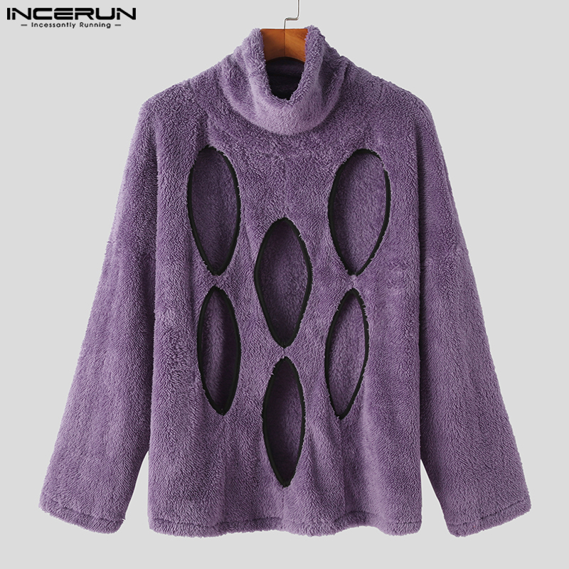 [Perfectly] INCERUN Men's Fashion Fluff Burnt Long Sleeve High Neck Pullover Sweater (Western Style)