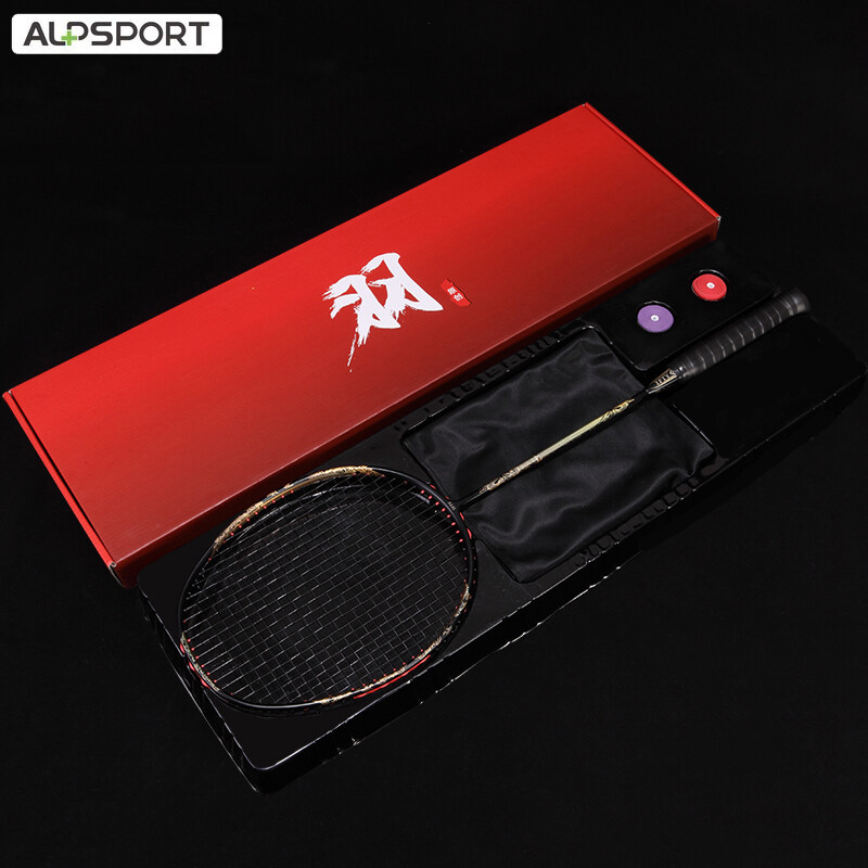 ALP TAJ 4U 35Lbs 7mm G5 Powerful Excalibur Golden Dragon Badminton Racket With Secondary Reinforced Full Carbon Fiber Reket Pro Offensive Single Training Raket With Gift Box