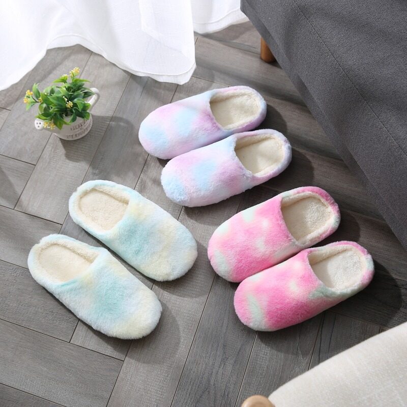Winter Autumn Fluffy Women Fur Colorful  Slippers Antiskid Fashion Indoor Shoes