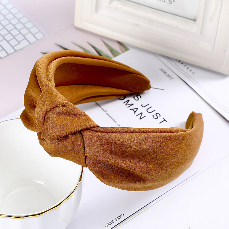 Korean New Wild Temperament Headband Women's Classic Simple Solid Color Silk Section Hair Band Knotted Wide Side Wash Face Hair Hoop Accessories
